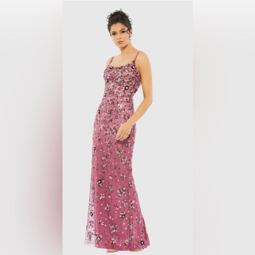 MacDuggal Pink Floral Embellished Women's Erving Gown Size 14